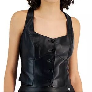 NWOT Bar III Button-Up Faux Leather Vest Tank Top size  XS